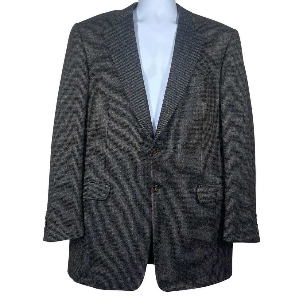 Hickey Freeman For Mark Shale Tweed Sport Coat 43 Long Blue Brown 100% Wool